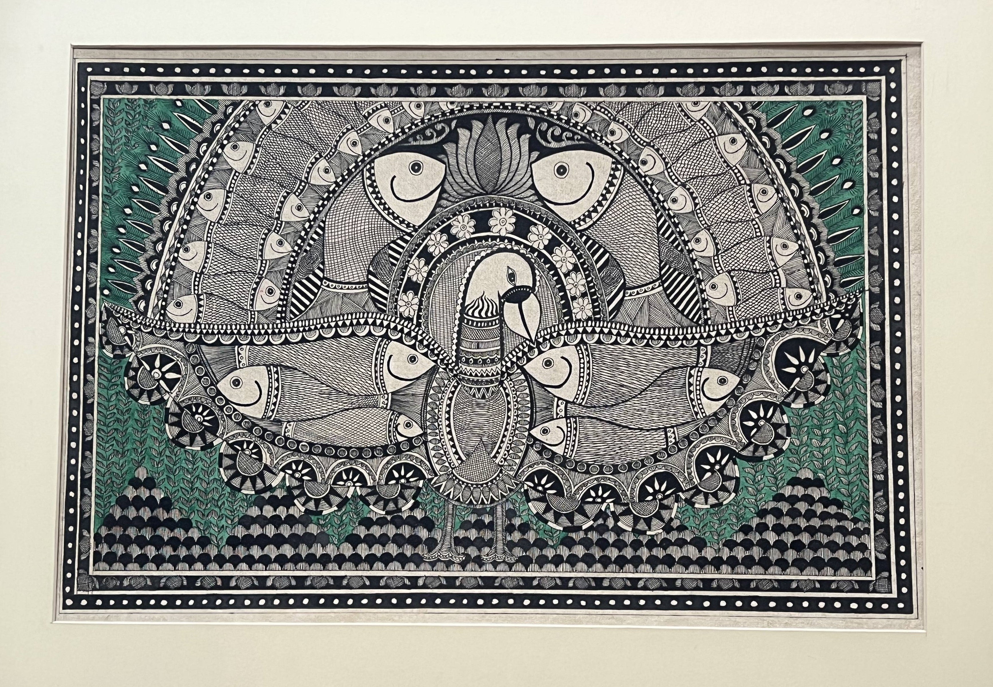 Hand painted Madhubani Painting on Handmade Paper - Fish Motif